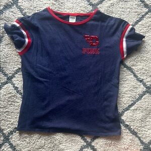 PINK Victoria's Secret Univetsity of Dayton Blue and Red Short Sleeve Tee
